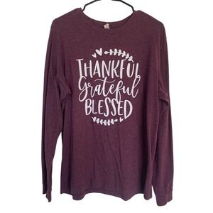 Women's Maroon Long sleeve "Thankful‎ Grateful Blessed" shirt T-shirt Size Large